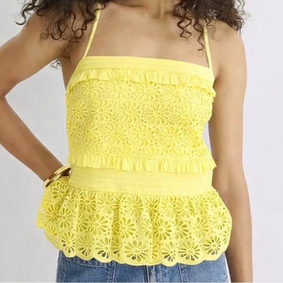 J. Crew Tops - J. Crew Cross-Back Smocked Waist Sunflower Yellow Eyelet Top